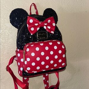 Disney Loungefly Backpack Polka Dot Sequins Minnie Mouse